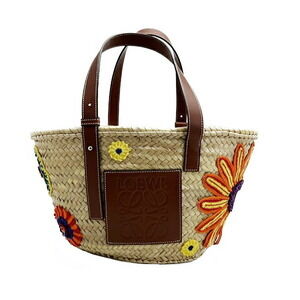 Loewe Basket Flower Bag Tote Palm Leaf Calf Raffia Calfskin Natural Tan